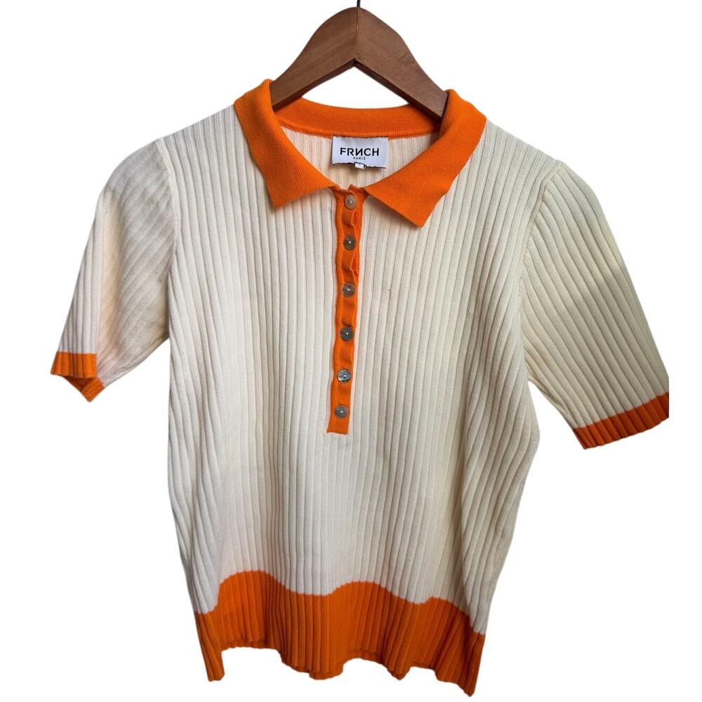 FRNCH Paris Malone sweater blouse orange, cream size small